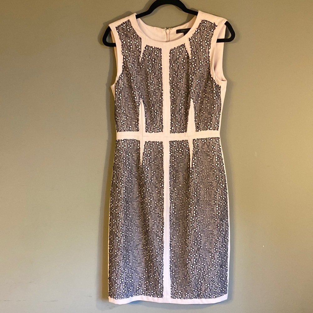 BCBG MaxAzria Pale Blush Dress with Black Lace Overlay Size 8